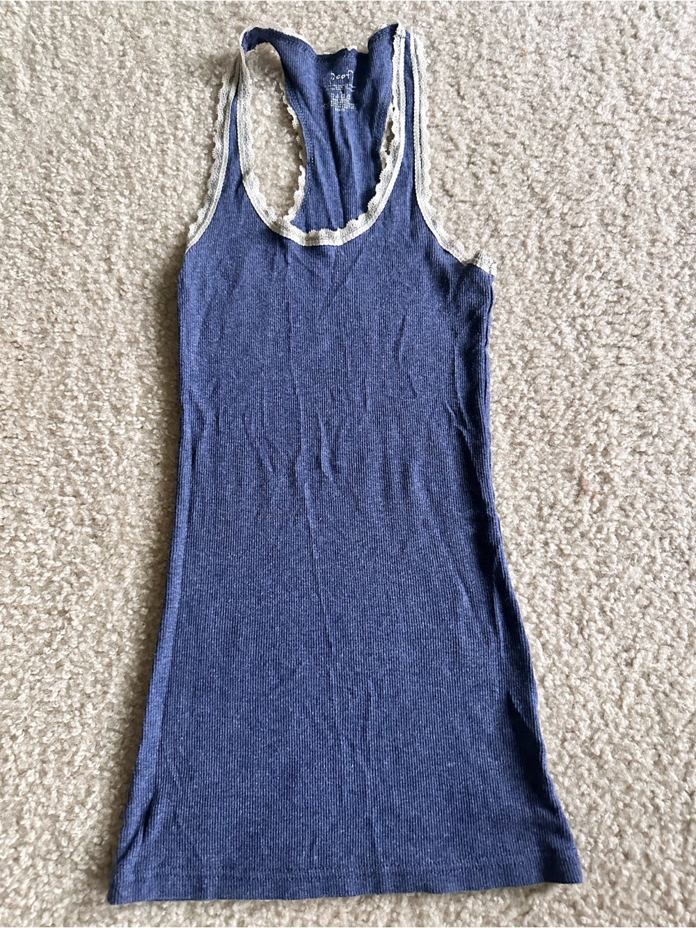 Women's Navy Ribbed Lace-Trim Tank Dress
